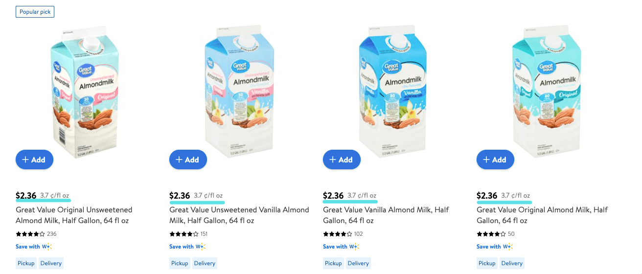 How Much Does Walmart Great Value Almond Milk Cost