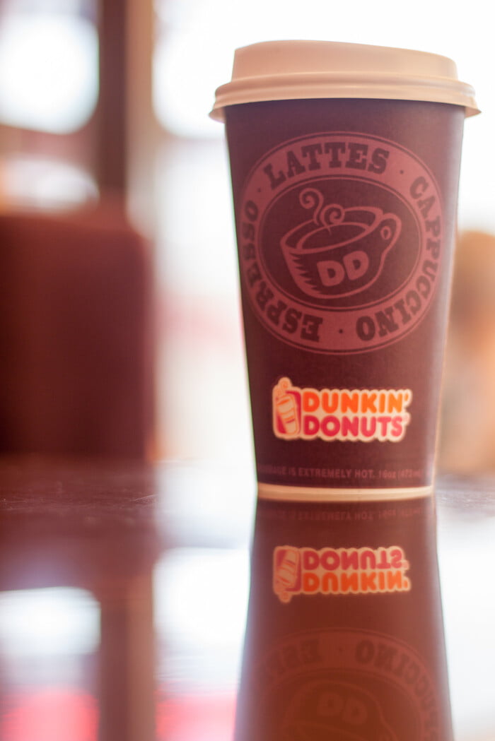 brown dunkin donuts coffee cup