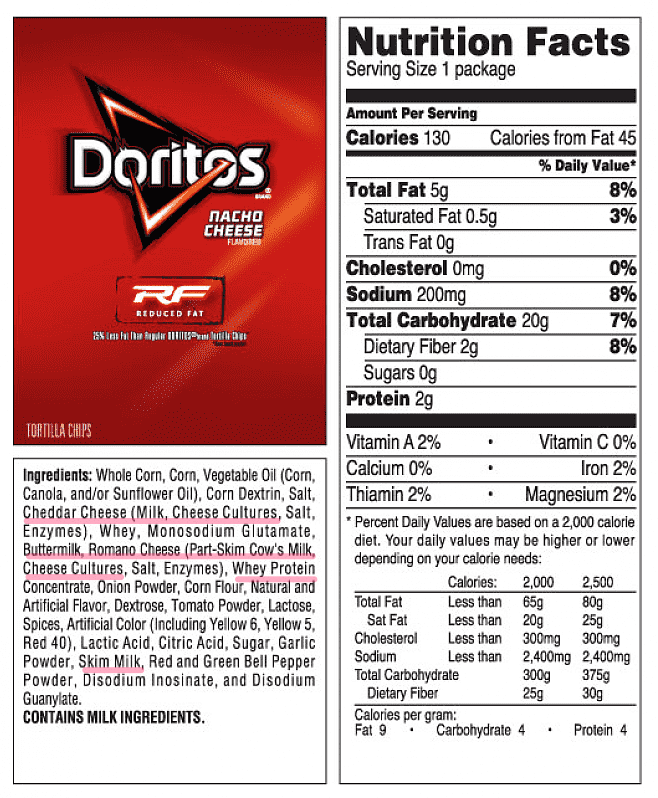 doritos nutrition facts and ingredients