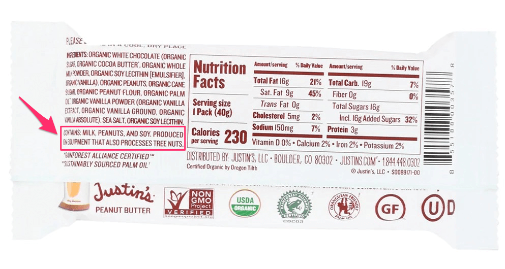 justins white chocolate peanut butter ingredients with milk highlighted