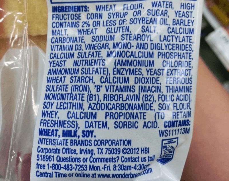wonder bread ingredients on package