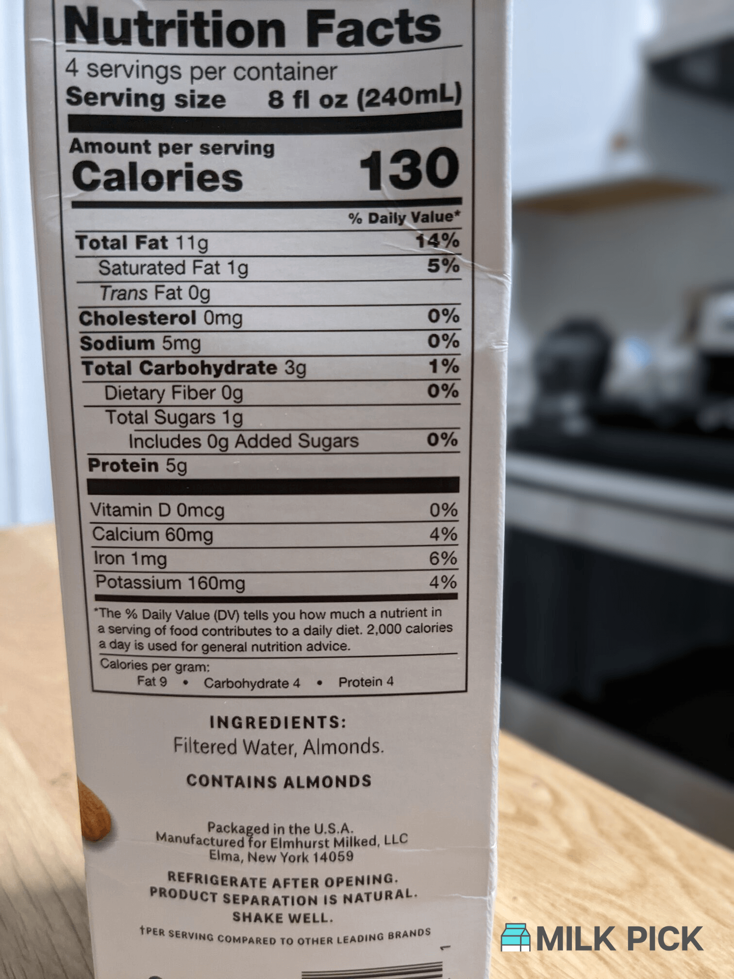 elmhurst almond milk nutrition facts on carton