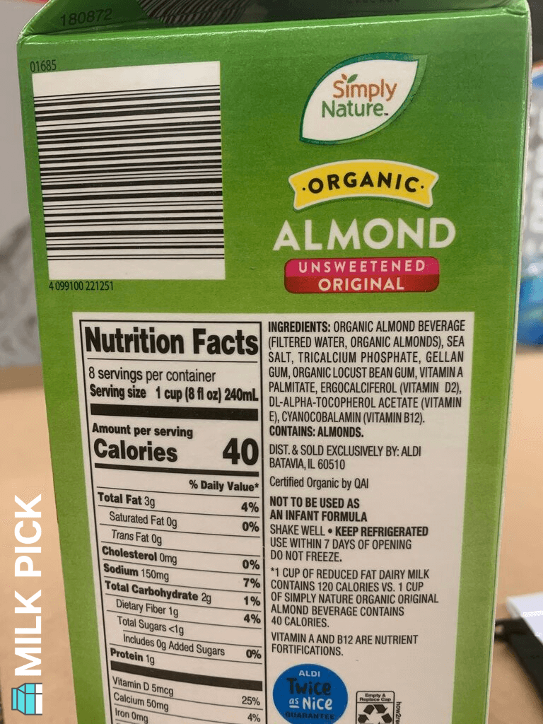 simply nature organic almond milk unsweetened original