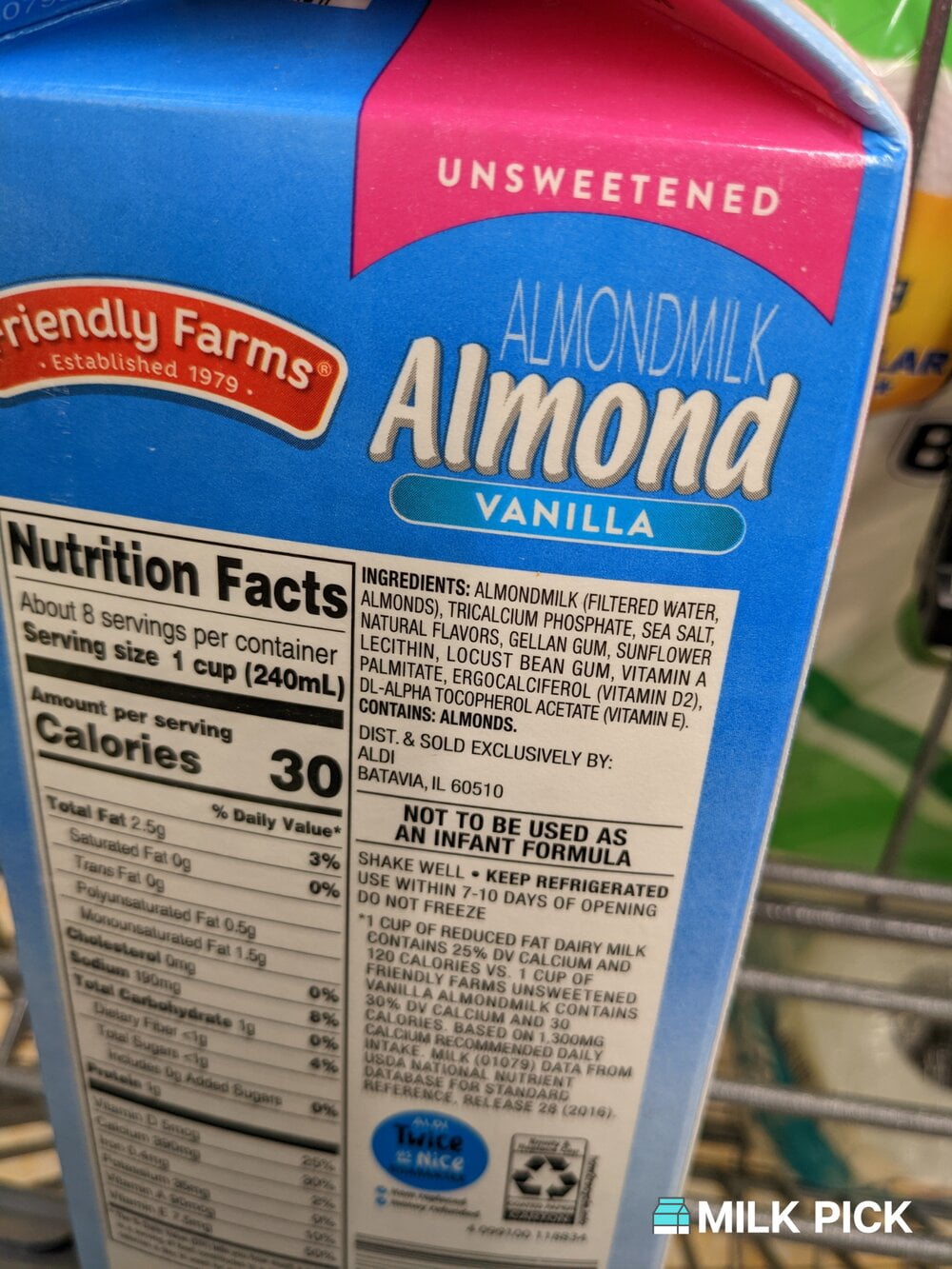 aldis friendly farms unsweetened vanilla almond milk nutrition facts