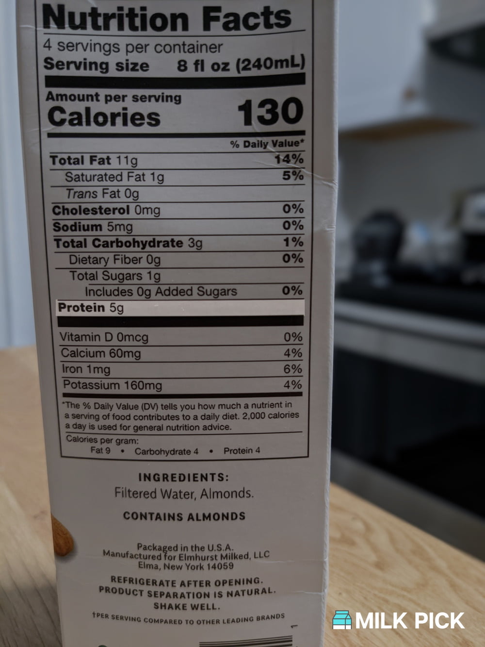 elmhurst almond milk nutrition facts highlighting protein