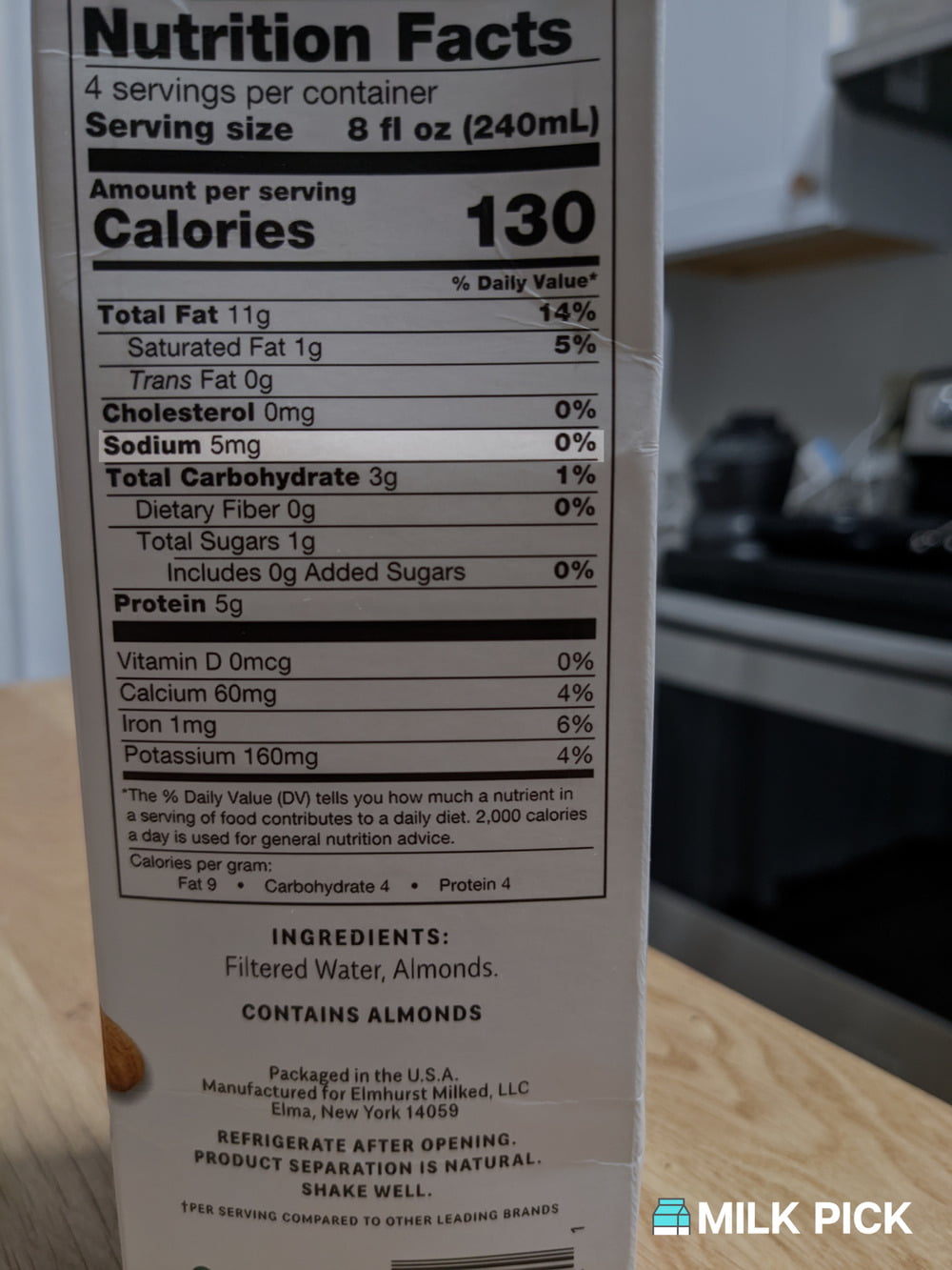elmhurst almond milk nutrition facts highlighting sodium amount
