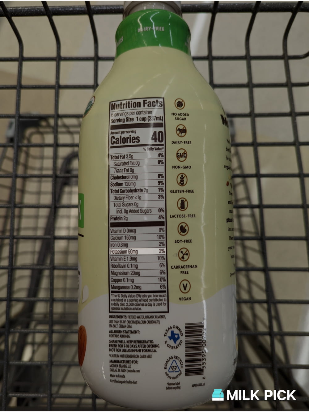 mooala almond milk highlighting potassium