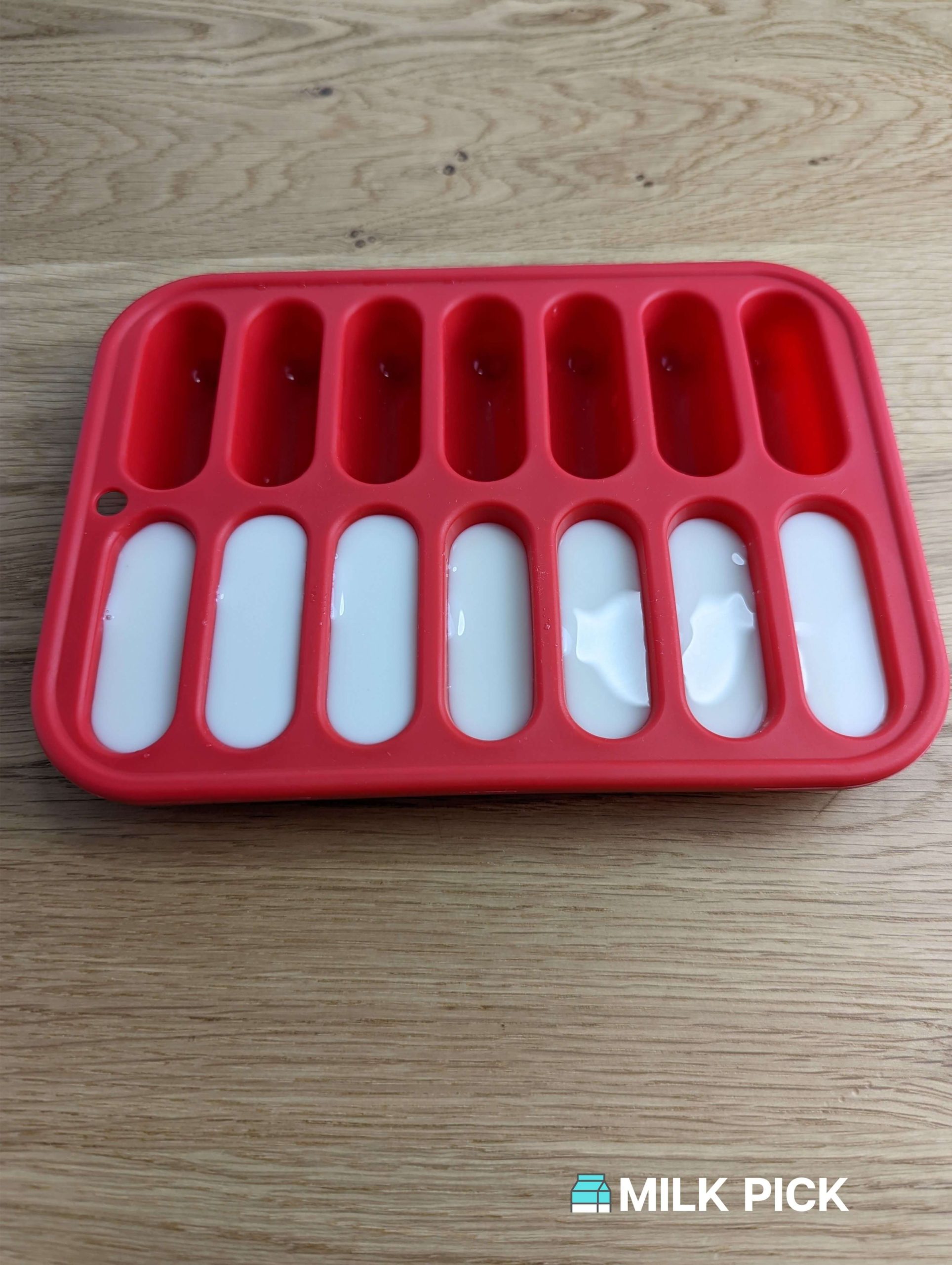 oat milk in ice cube tray