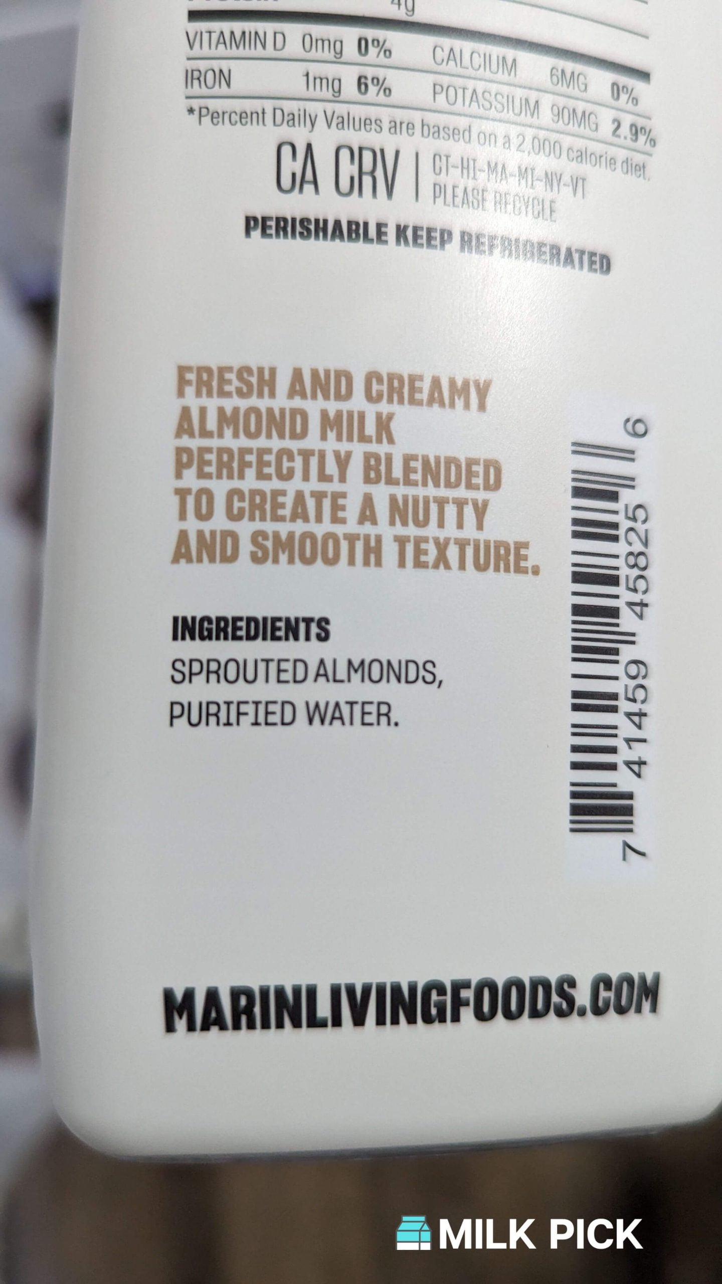 Marin Living Foods Original Almond Milk Ingredients