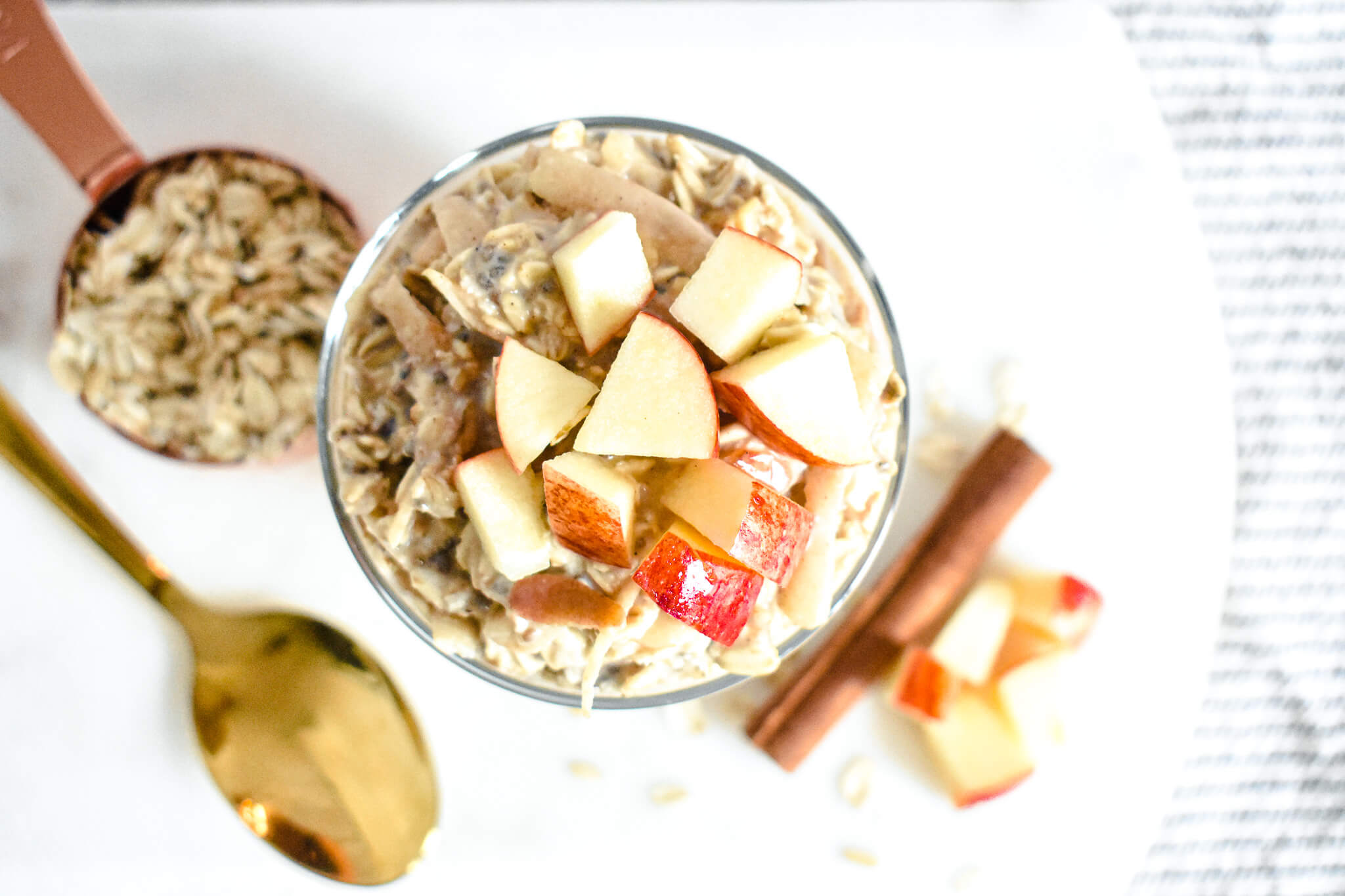 almond milk overnight oats aerial view