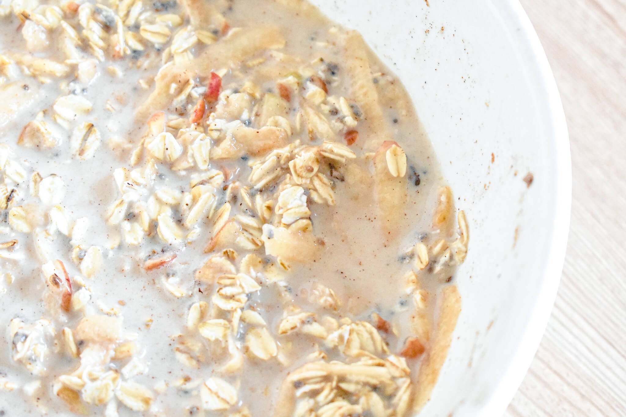 almond milk overnight oats ingredients mixed together