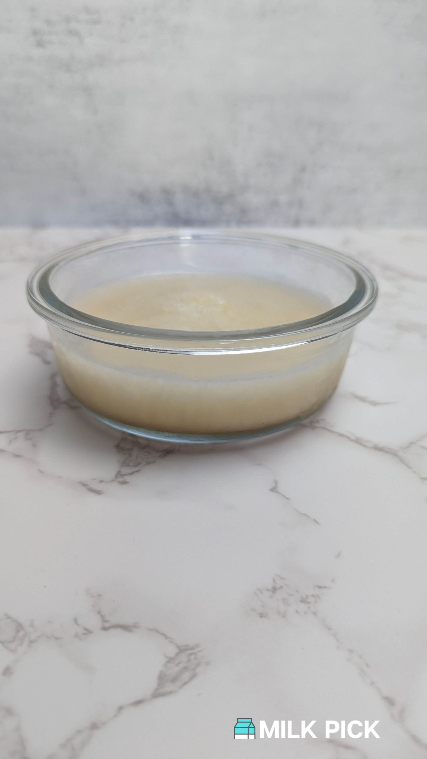 frozen almond milk in glass bowl