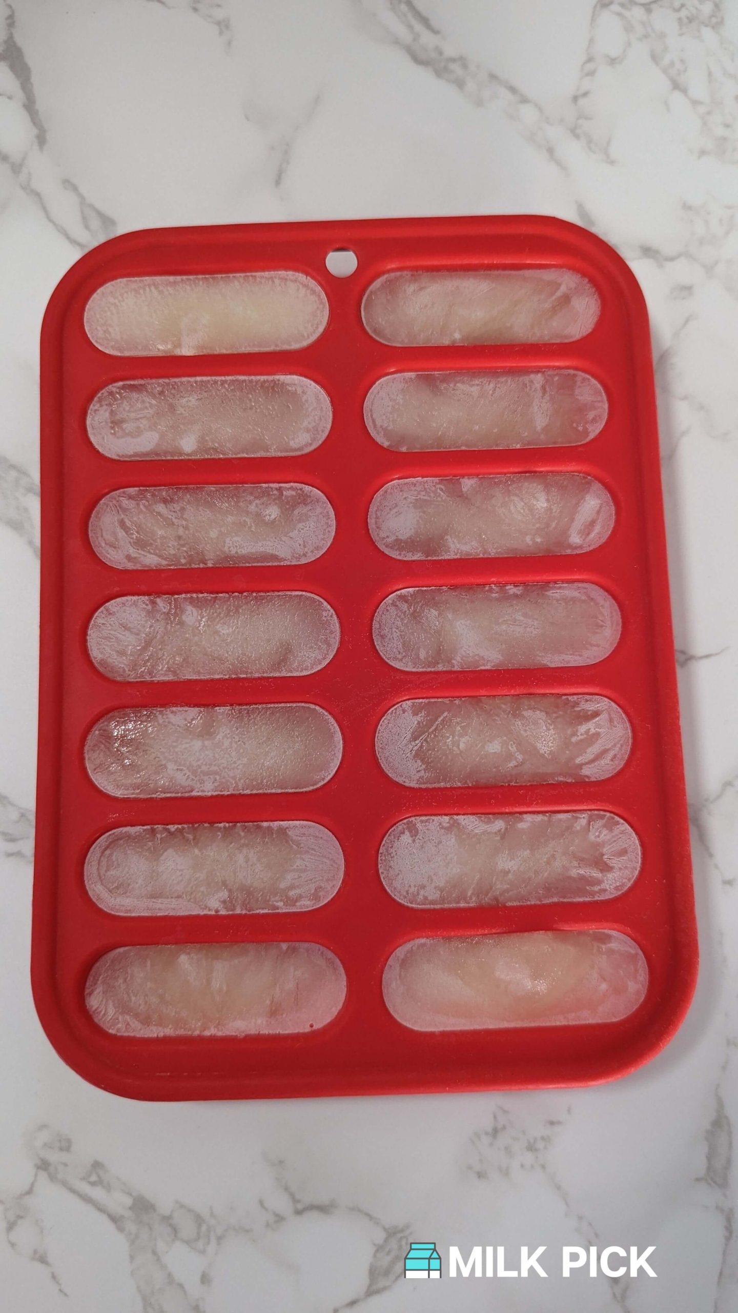 frozen almond milk in ice cube tray