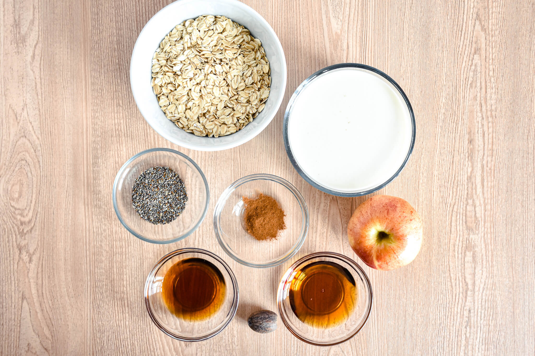 overnight almond milk oats ingredients on table