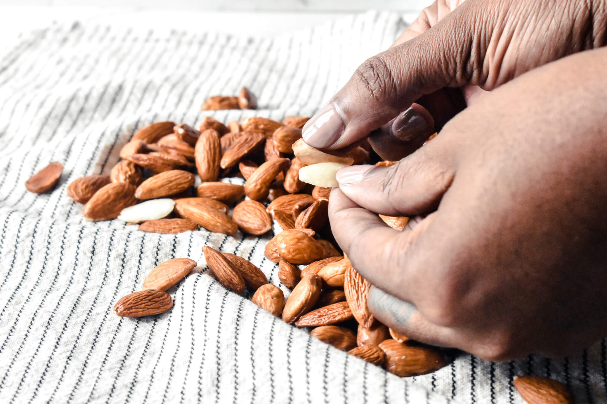 peeling almonds
