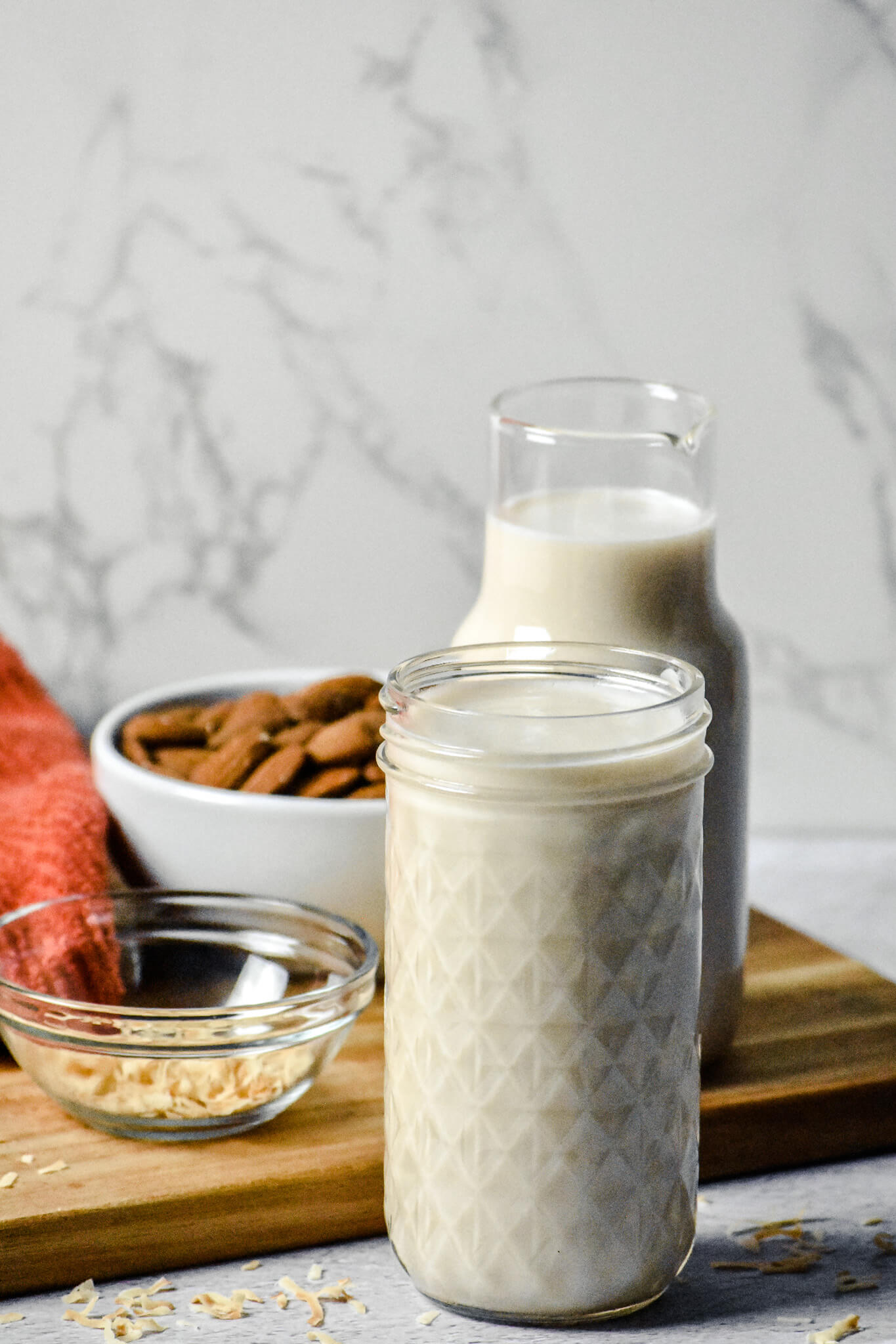 toasted coconut almond milk in glass