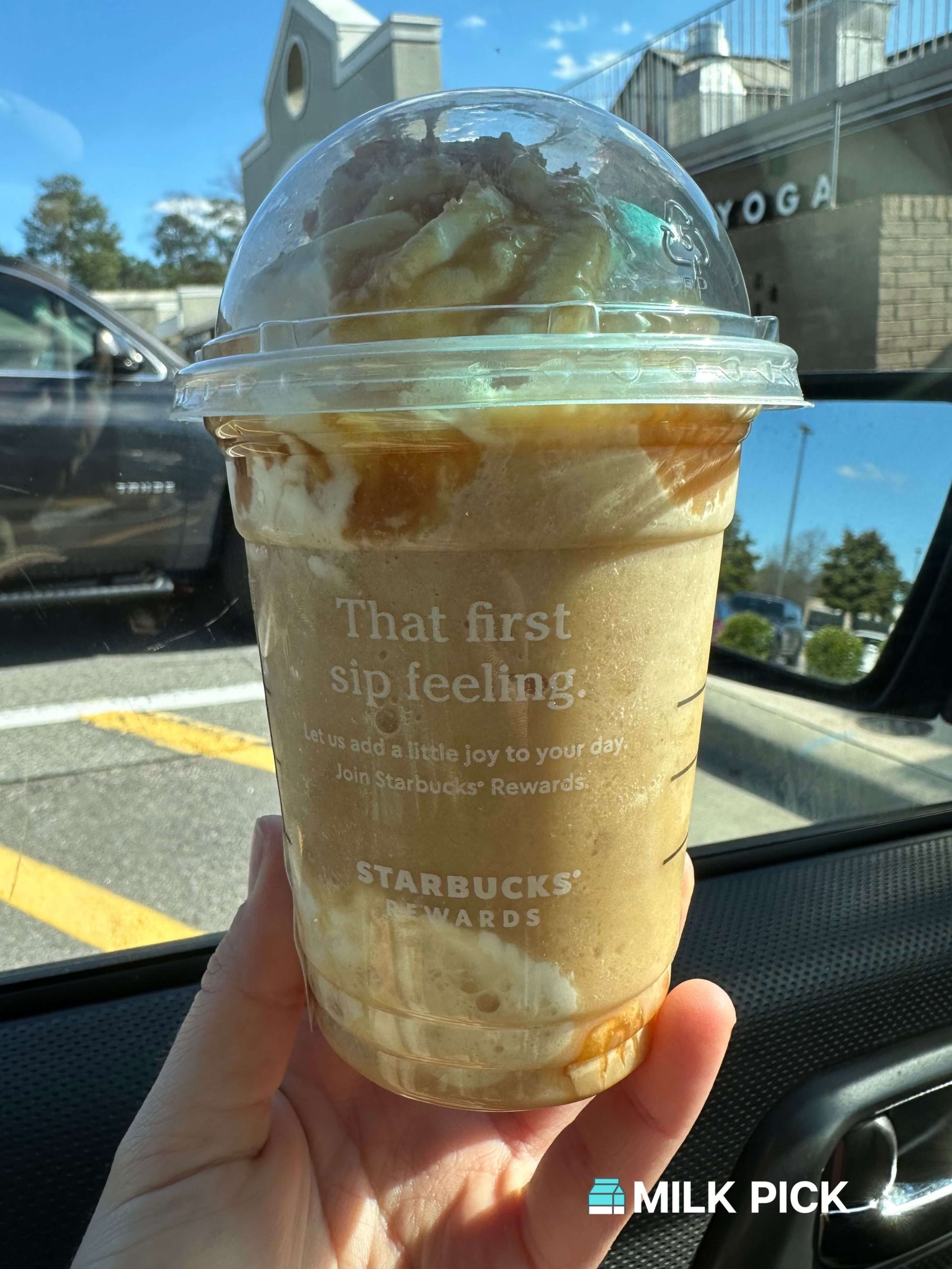 Starbucks Caramel Ribbon Crunch Frappuccino With Almond Milk Layers