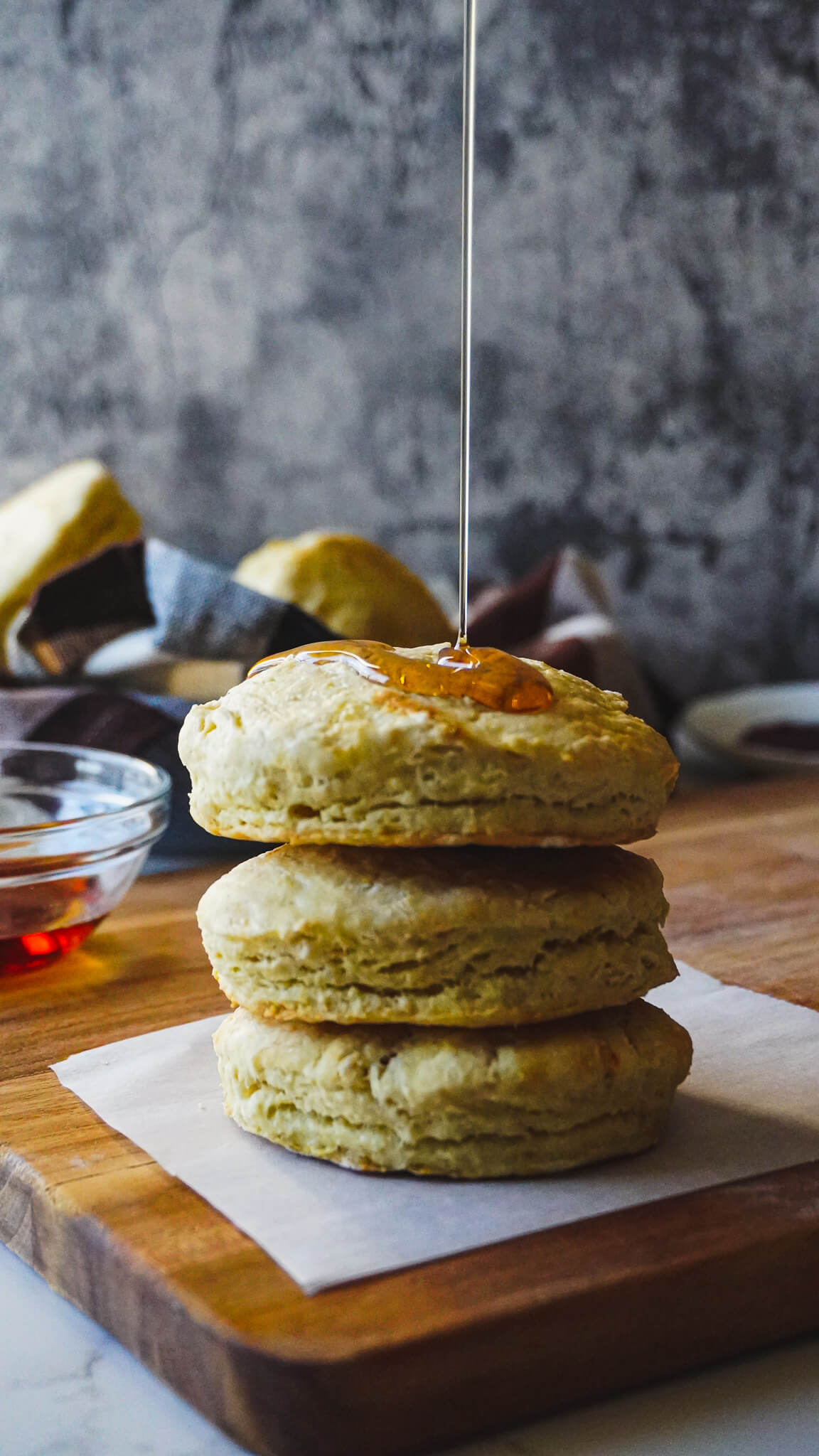 Honey drizzled over almond milk biscuits