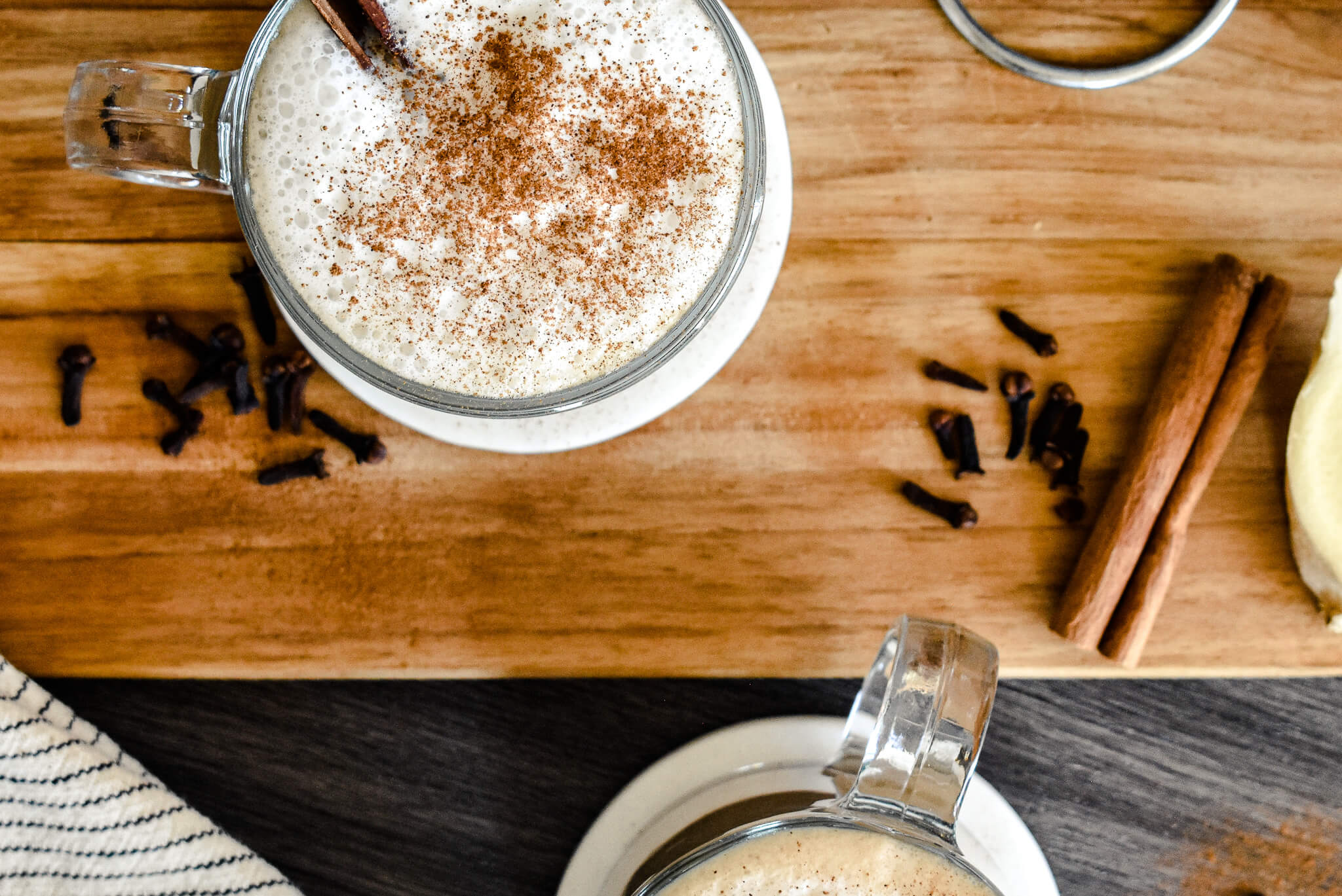 almond milk chai latte aerial view