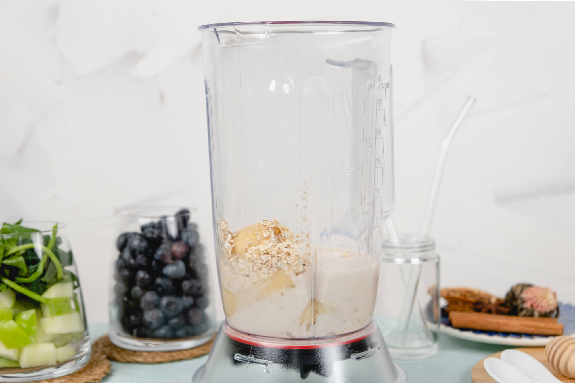 almond milk smoothie ingredients blending in blender