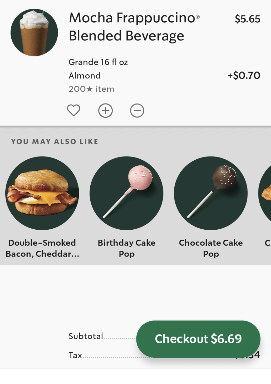 ordering mocha frappuccino in starbucks app